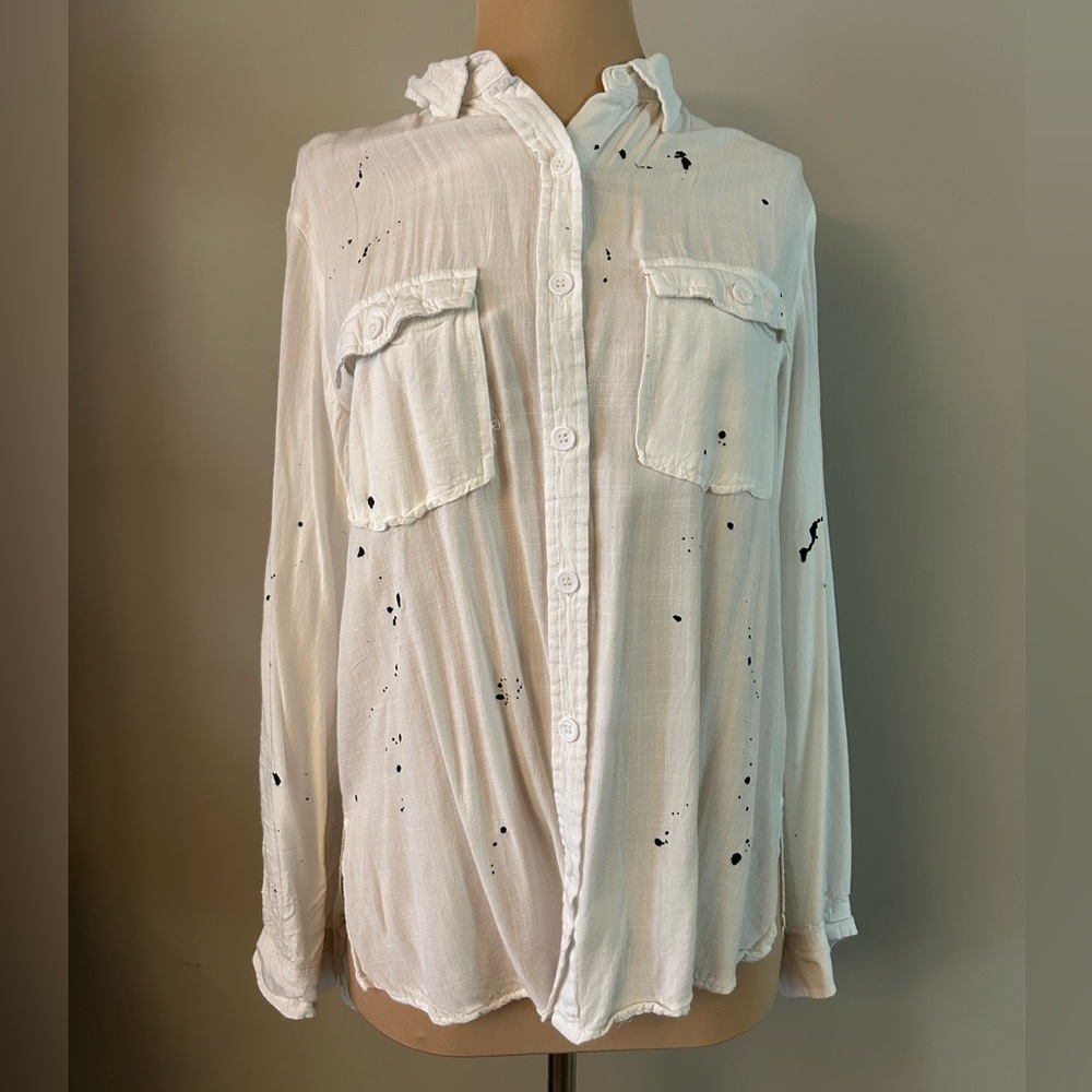 Entro White and Black Splatter Button-Down Shirt